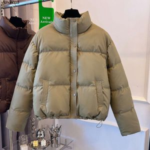 Pu Leather Down Cotton Jacket för kvinnor på vintern ny kort stående nackdjockning liten brödtrend