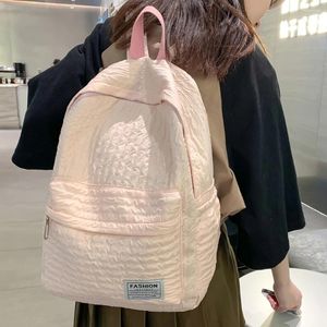 Школьные сумки девушки плиссированные рюкзак большой мощность нейлоновая книжная сумка простая мочилас модная сумка морщин