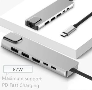 Nav 6 i 1 USB Hub C Hub till Multi USB 3.0 Adapter Ethernet RJ45 LAN HDMICOMPATIBLE för MacBook Pro Type C 3.0 Splitter