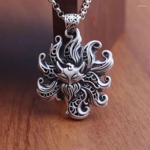 Chains 925 Silver Creative Archaic Rhyme Nine Tails Necklace For Women Vintage Hollow Out National Style Pendant Keel Chain Jewelry