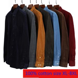 Shirts New Arrival Super Large Corduroy Young Men Cotton Plain Long Sleeve Casual Shirts High Quality Plus Size Xl2xl3xl4xl5xl6xl7xl8xl