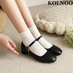 Casual Shoes Kolnoo Handmade Women Classic Low Heel Pumps Black Faux PU Leather Party Prom Dress Evening Japanese Style Fashion