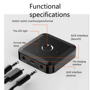 Adaptador Bluetooth 5.0 Receptor de transmissor de baixa latência Qualcomm 3,5mm AUX Jack Sceleo Music Wireless Audio Adapter para PC TV Car