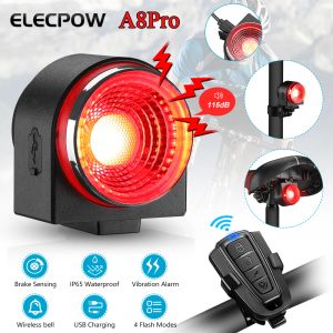 Luci Elecpow A8Pro Bike Alarming Shellowight USB Carica IPX65 Biciclette impermeabile Brano posteriore Brake Sensing Bicycle Lampada Anti Furto Alarmante