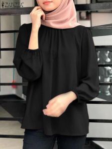 衣類エレガントな女性Oネック長袖ソリッドブラウスザンゼアファッション秋のイスラム教徒シャツカジュアルドバイターキーアバヤヒジャーブトップイードムバレク
