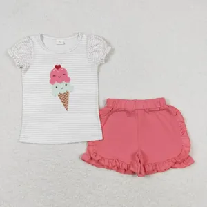 Clothing Sets 2024 Baby Girls Wholesale Cute Short Sleeve Matching Cotton Ruffle Shorts Boutique Outfit