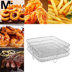 Fryers 3layers Air Fryer Rack Stackable Grid Grilling Rack Stainless Steel Anticorrosion For Home Kitchen Oven Steamer Cooker Gadgets