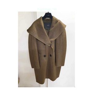 Brand Coat Women Coat Designer Coat MAX MARA Canarie Khaki Wool Hooded Coat