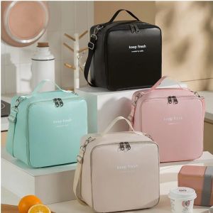 Torbalar Taşınabilir Yalıtılabilir Crossbody Lunch Çantalar Su Geçirmez PU Büyük Kapasite Gıda Bento Termal Depolama Konteyner Omuz Soğutucu Çantalar