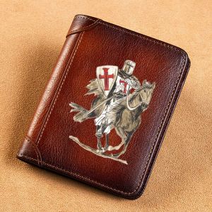 Wallets High Quality Genuine Leather Men Wallets Retro Brave Knights Cover Short Card Holder Purse Trifold Men's Wallet BK3879