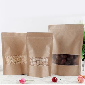 Bolsas 50pcs reutilizáveis Kraft Paper Bag Lock Locked impermeável bolsa de embalagem Biscoit Biscoit Fruit Gream Storage Bag Self -Saling Candy Gift