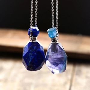 Halsband naturliga ädelstenar sten eterisk olja diffusor kvarts parfym flaskhängen lapis lazuli spetsig charm halsband