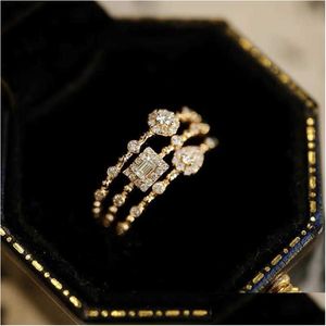 Ringas de banda Trendy coreana feminina anel delicado geometria concisa zirconia dourado colorido de coloração de jóias de cristal fornecedores de dropship