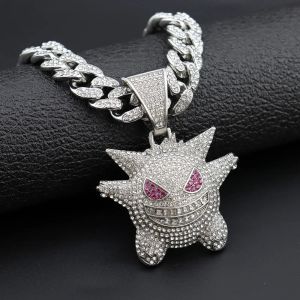 Collane Hip Hop Hop Giappone Anime Ghost Cipcant Necklace Iested Bling Rhinestone Miami Cuban Chain Choker Necker Gioielli gotici 24 