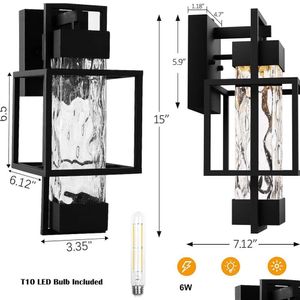 Solar Wall Lights Partphoner Modern Outdoor Light Fixtures - 2 Pack Dusk To Dawn Exterior Sconce For House With Water Glass Waterpro Dh6Nz