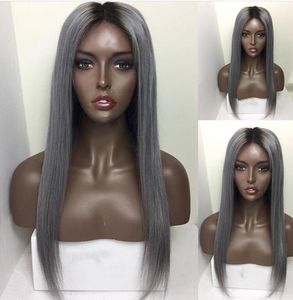 Synthetic Lace Front Wig Natural Wave Middle Part Natural Hairline Dark Roots Ombre Hair Grey Gray Women039s Lace Front4208064