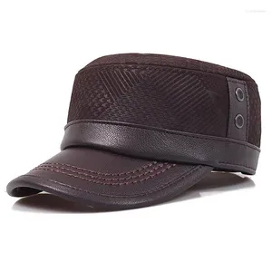 Berets 2024 Men Spring/Winter Genuine Leather Black/Brown Flat Print Baseball Caps Male 55-60 Cm Outdoor Snapback Golf Hat