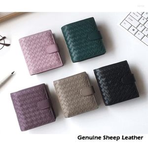 Wallets Genuine Sheep Leather Wallet Sheepkin Woven Coin Zipper Storage Bag Multi Card Bil Fold Purse292B