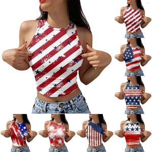 Damen -Tanks Tanktop für Frauen lässig Sommerhülsen und Mode runden Hals Independence Day Gedrucktes T -Shirt 2024