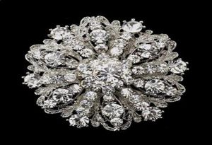 2 inç Vintage Stil Rhodium Gümüş Ton Büyük Boyut Çiçek Rhinestone Diamante Kristal Broş Kadınlar için6673654