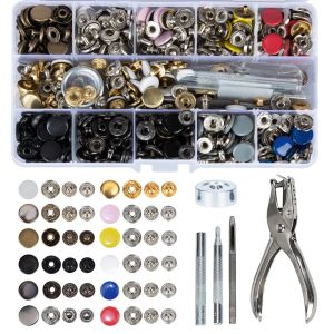 Wallets 150 Pcs Metal Snap on Buttons Set Press Studs with 4 Pcs Fixing Tools and 1 Pcs Punch Pliers for Leather, Wallet and Clothes