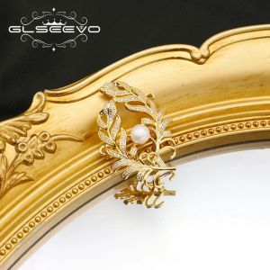 Jewelry GLSEEVO Fashion Golden Feather Leaf Brooch Men Women Exquisite Clothing Accessories Party Wedding Highend Jewelry Gifts