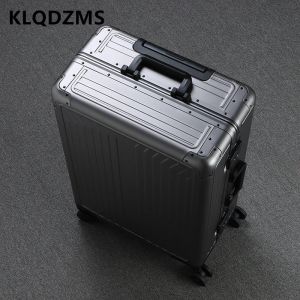 荷物klqdzms 20''24''28インチすべてのアルミニウムマグネシウム合金ビジネストロリースーツケースハンド荷物ローリング荷物搭乗箱