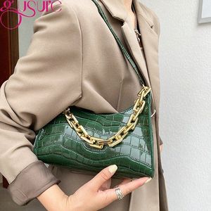 Gusure fi Women PU Correia de couro Bolsas de ombro Casual Casual Color Solid Crocodile Padrão fêmea Bolsa da axilia Pão Y89J#