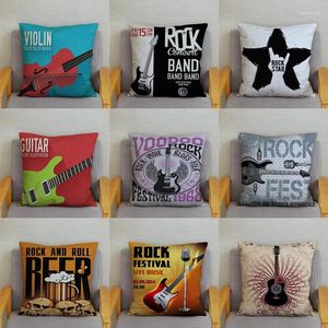 Pillow Guitar Music Band Prints Pillowcase Retro Rocks Bedroom Covers Home Sofa Decor Pillowslip For Musician Gift