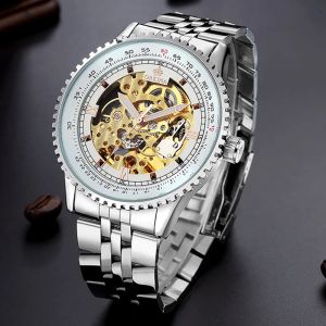 Guarda il marchio di lusso Top Orkina Watch Men Watches Skeleton Fashion Orologi Big Silver Autoamatic Auto -Wind Mechanical Orologio Full Aut acciaio