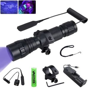 Scopes 10W 365nm UV Hunting Flashlight Ultraviolet Inspect Weapon Light+Remote Pressure Switch+Rifle Scope Rail Mount+18650+USB Charger