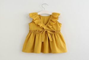 2018 INS 판매 여름 소녀 어린이 캔디 컬러 프릴 드레스 드레스 아이 둥근 칼라 소매 소매 등이 중공 아웃 우아한 드레스 2 COLOR2496692