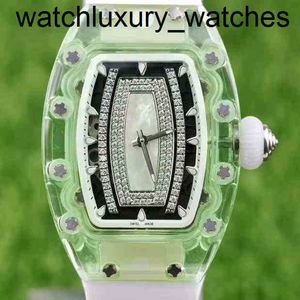 Watch Leisure Business Richamill Rms0702 Fashion Female Fully Automatic Mechanical Green Crystal Tape