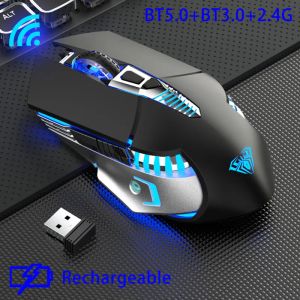 Mice Rechargeable Wireless Bluetooth Mouse, MultiDevice(BT5.0/3.0+USB) LED Gaming Mouse for PC Laptop Mac iPad Tablet Office Gamer