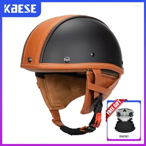 Motorcykelhjälmar Retro halv ansiktshjälm låg profil vintage motorcykel män kvinnor unisex scooter cruiser dot godkännande