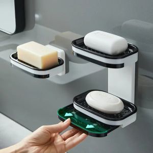 Dishes Wall Mounted Double Layer Soap Dish PunchFree Drawer Draining Holder Kitchen Sponge Storage Box Bathroom Organizer Rack Shelves