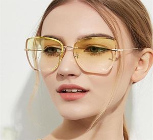 Солнцезащитные очки 2021 Дизайнер бренд модный квадрат прозрачная желтая линза Негабаритные большие очки Женщины -продавцы эстетическая прохладная 5673949