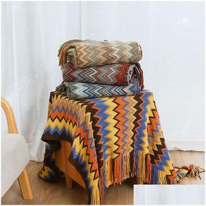 Decken Decken leichte Strickstreifen superweiche Böhmen für Bettwurf mit Quasten p warmer Heimat Dekoration 221109 Drop Lieferung Garten Tex Dhnml