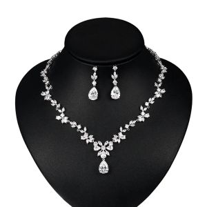 Necklaces WEIMANJINGDIAN Brand Quality Teardrop Cubic Zirconia Necklace and Earrings Wedding Bridal Prom Party Jewelry Set
