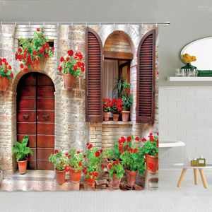 Shower Curtains Italian Retro Street View Of Old Mediterranean With Stone Houses Rural Print Bathroom Decor Curtain