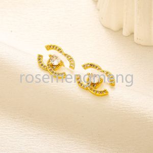 Luxury Brand Designers Double Letters Stud Simple 18K Gold Plated 925 Silver Geometric Famous Women inlay Crystal Rhinestone Earring Wedding Party Jewerlry Gifts