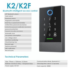 Kontrol K2 / K2F Erişim Denetimi RFID Kart Okuyucu 13.56MHz Parmak İzi Tuş Takımı Kapı Kilidi Ttlock Uygulaması Bluetooth Akıllı Kilit IP68 Su Geçirmez