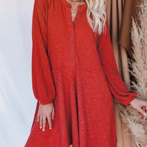 Casual Dresses 2024 Spring And Autumn Selling Solid Color V-neck Long Sleeve Twisted Button Dress For Women