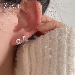 Stud Earrings ZAKOL Fashion Pink Cubic Zirconia Heart For Women Girls Korean Trendy Blue Crystal Everyday Earring Accessories