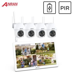 カメラAnran 10inch LCDビデオレコーダー3MP充電式バッテリーカメラwifi屋外監視カメラビデオ監視キット