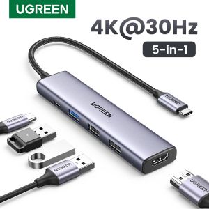 ハブUGREEN 5 in 1 USB C HUB 4K HDMI USB HUB 100W Macbook Pro/Air、iPad Pro、iMac、iPhone 15 Pro/Pro Max、XPS用マルチポートアダプター