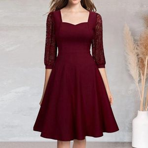 Casual Dresses Sweet Women'S Short Sleeve Bridal Friend Midi Dress For Wedding Guest Lace Chiffon Formal Evening Prom Cocktail