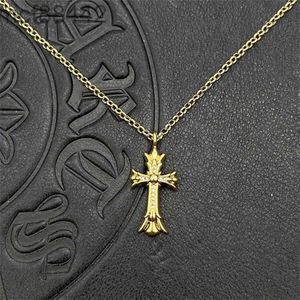 CH Trendy Brand Croquet 22k Gold Small Double Layer Full Diamond Cross Necklace Pindant Classic