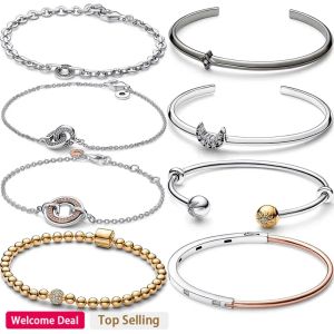 Strands 925 Silver Populano Donne Doppi Doppi Colore Moon Open Bracciale a doppio anello per gioielli fai da te originale