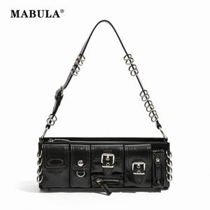 Mabula Soft Pu Leder Frauen Umhängetaschen Punkstil coole Mädchen kleine Einkaufstasche Multi-Tockets Geldtaschen Schwarz weiß G6as#